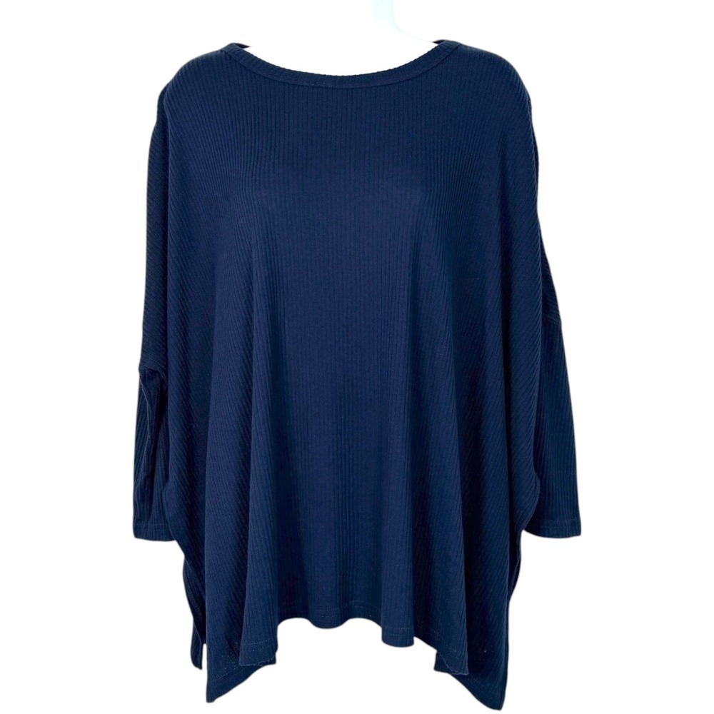 Mersea Ribbed Oversized Tunic Top OS Navy Lagenlook Minimal Nautical Coastal